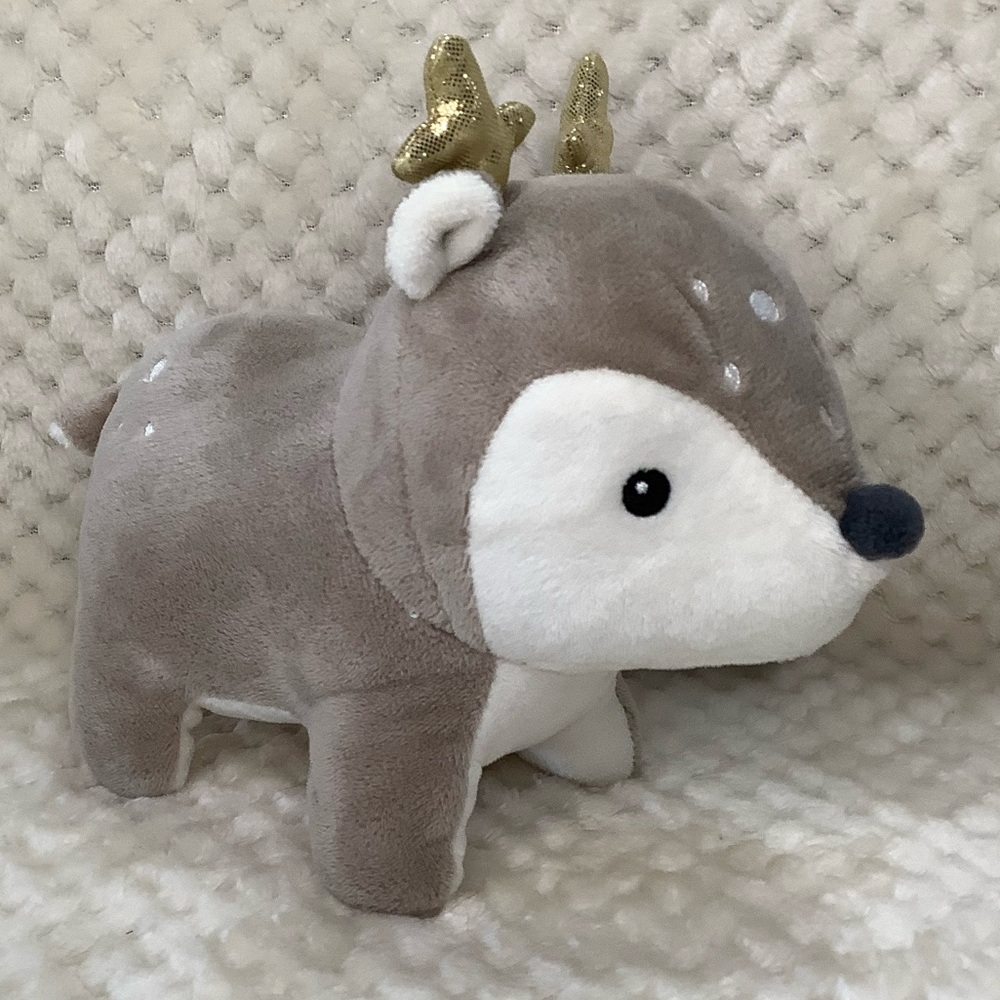 H&M Home Reindeer Plush 8” Gold Antlers Soft Holiday Decor Tush Tag Only🦌